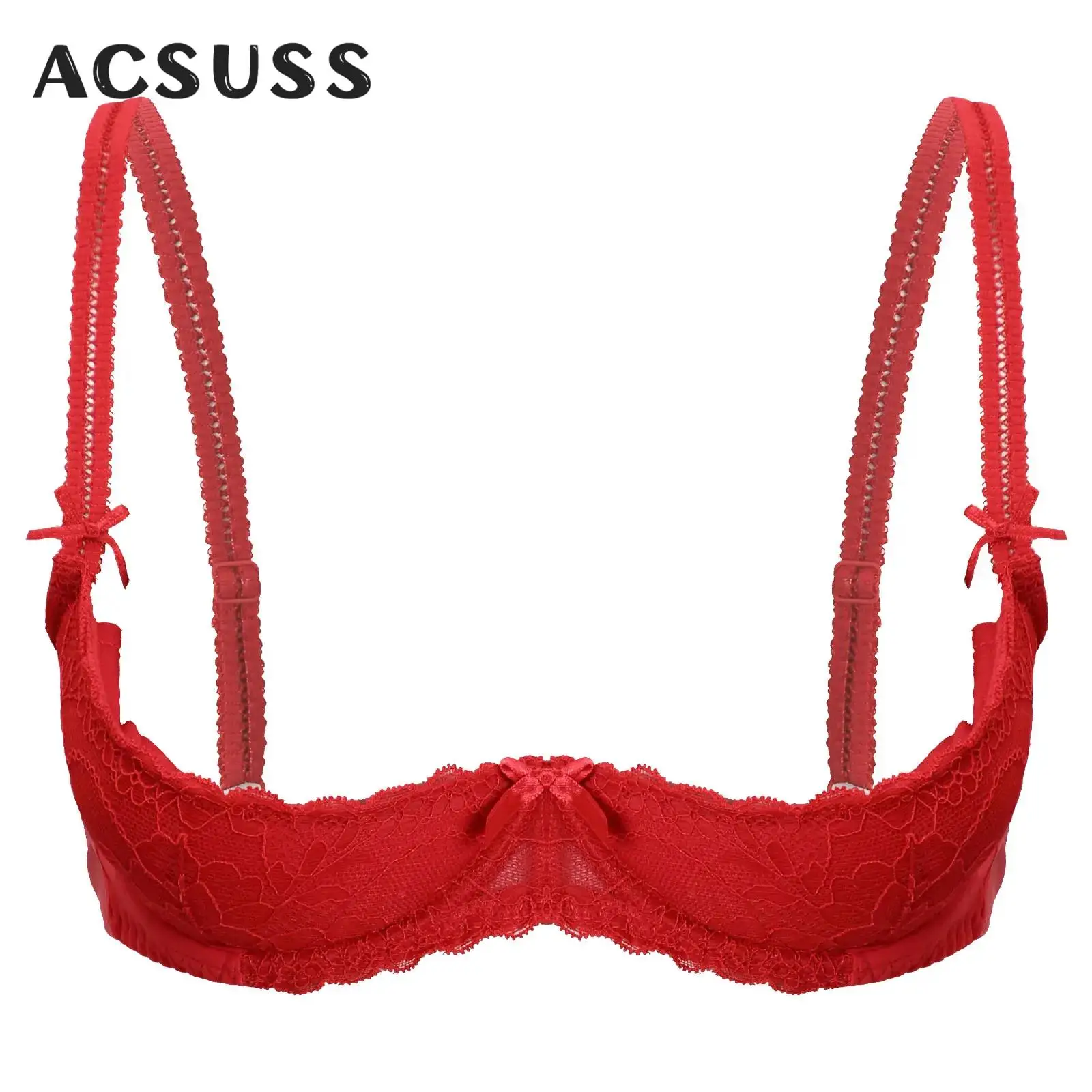 

Womens Sexy Lace Bras 1/2 Cup Push Up Open Breast Underwire Bra Lingerie See-through Sponge Padded Brassiere Underwear S-5XL