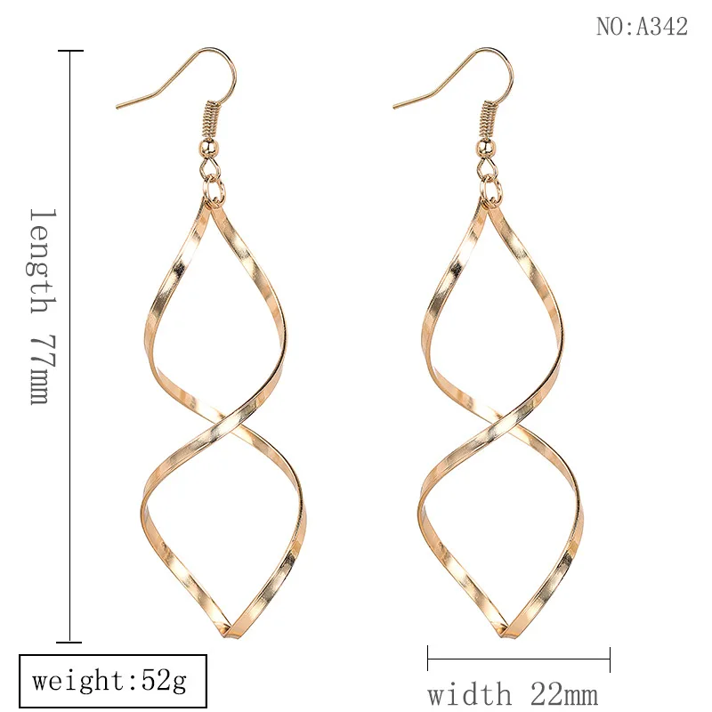 Fashion Simple Spiral Drop Earrings For Women Long Curved Wave Dangle Brincos Statement Wedding Party Jewelry Wholesale