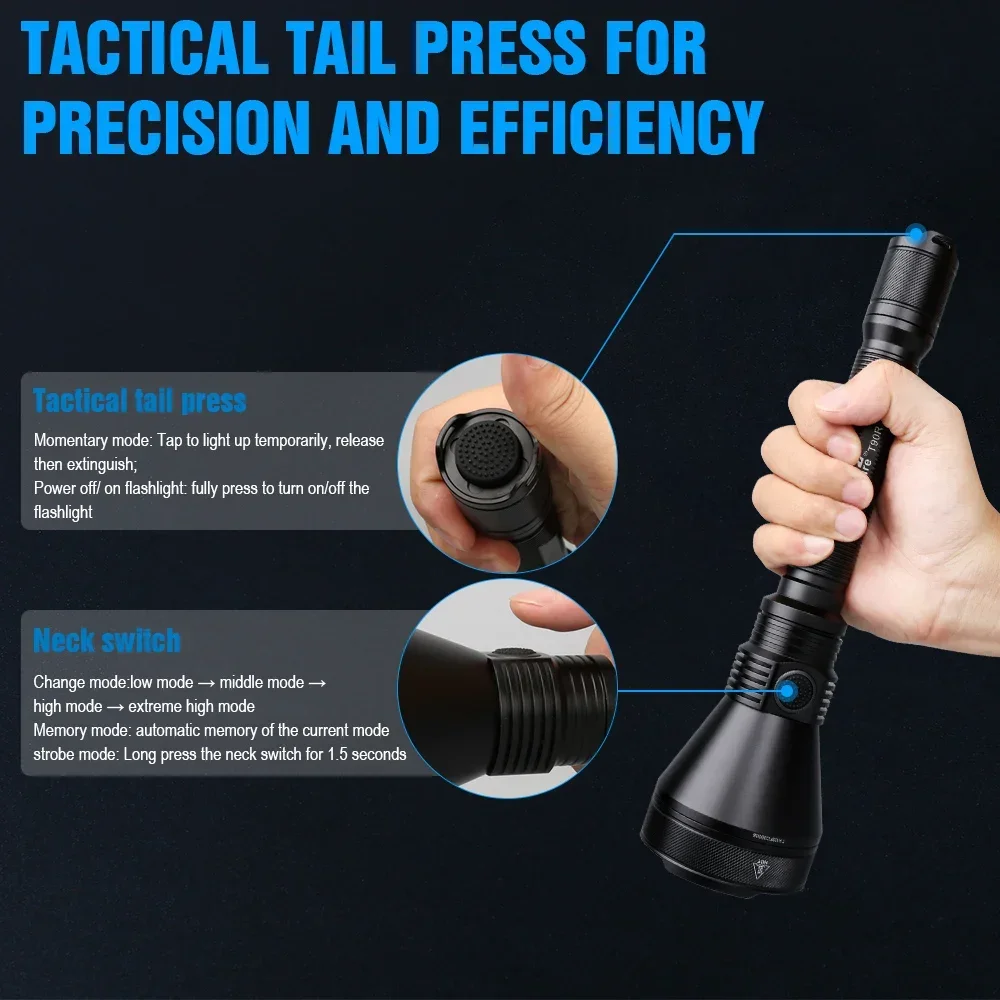 Ultra Tactical LED Flashlight LMNS SBT-90 4800LM High Power Rechargeable Military Torch Light for Hunting Self-Defense Camping