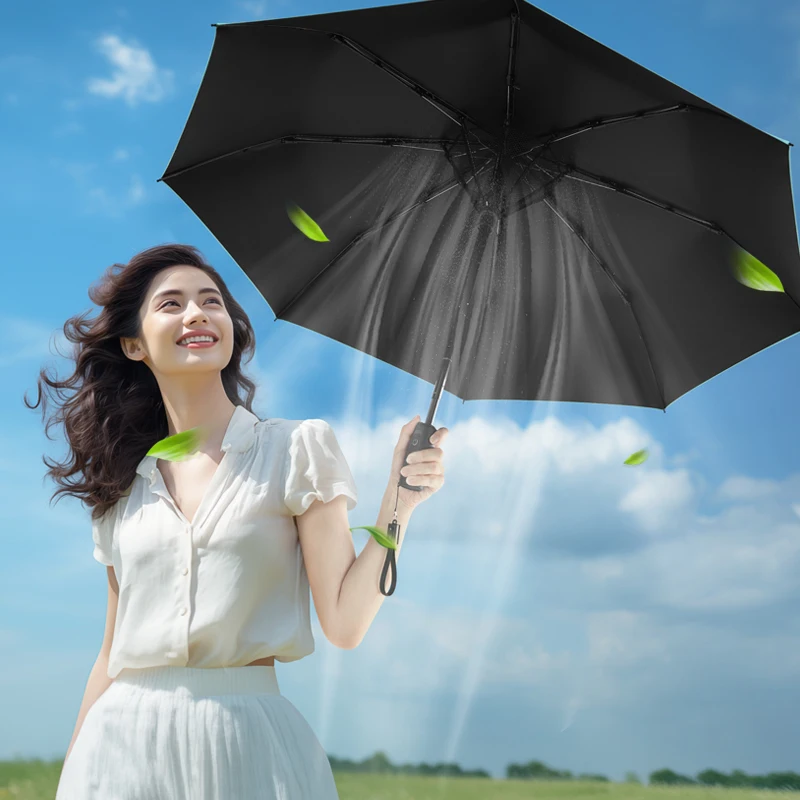 USB Charging Fan Umbrella With Fan Summer Cooling Sun Block Folding Umbrella Luxury Business Gift Umbrella