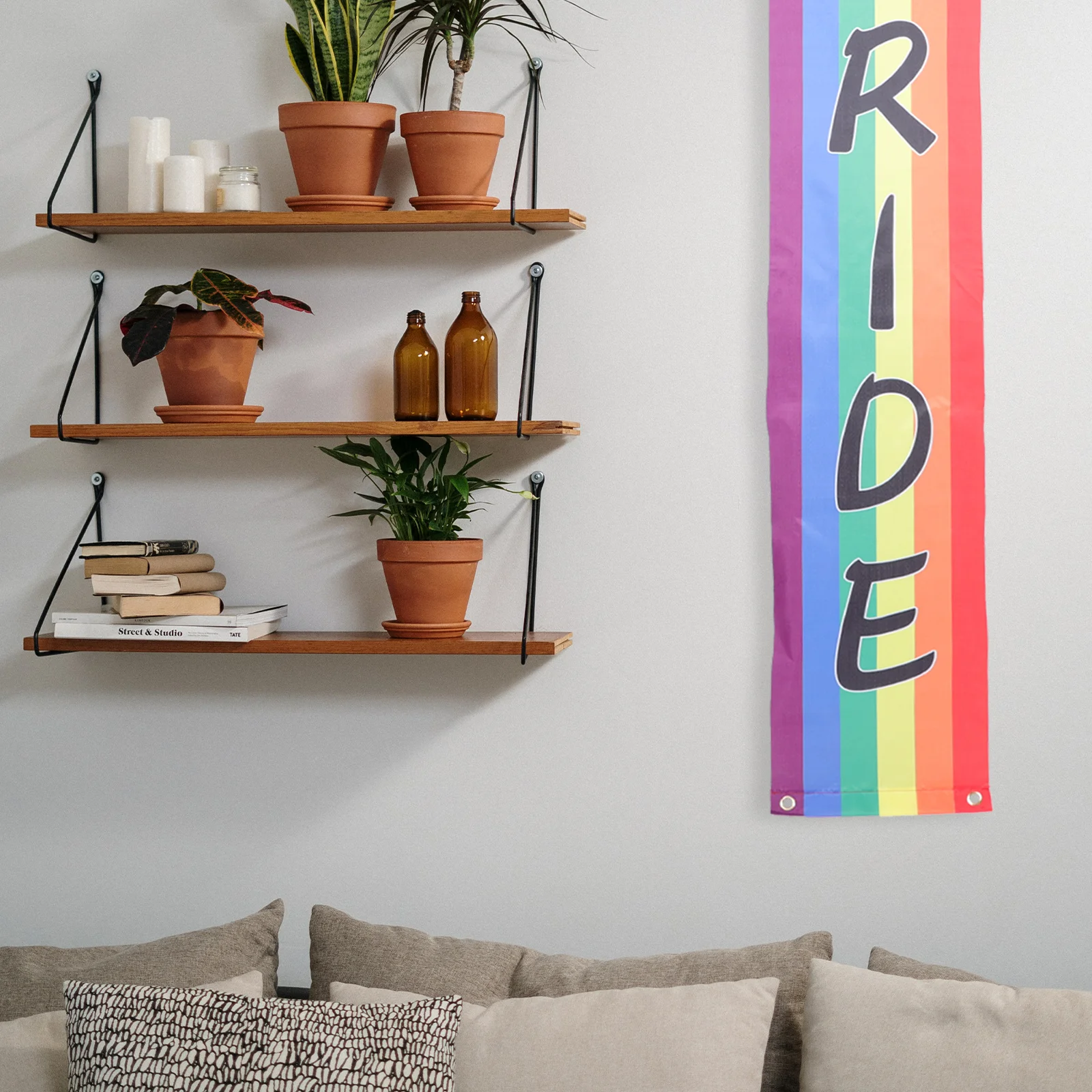 

1Pair Bright Colorful Rainbow Couplets Premium Cloth Banner for Event Home Decoration Rainbow Couplets Printed Banner