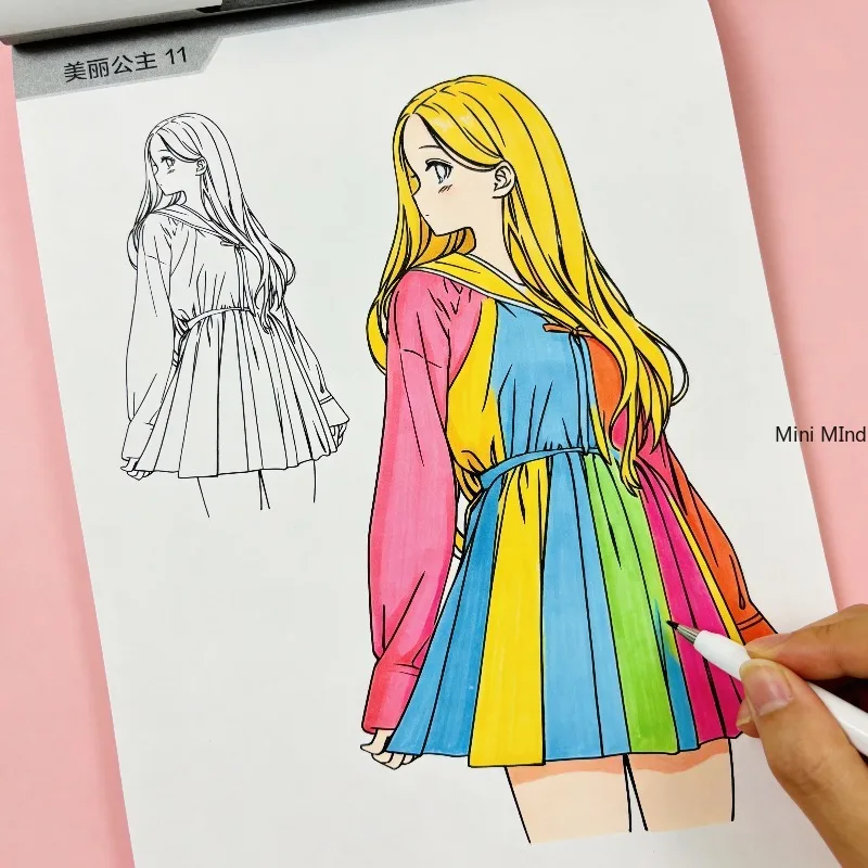 A Princess Sketchbook Coloring Book, Black and White Sketchbook Character Description, Adult Calm and Fun Graffiti, 24 Patterns
