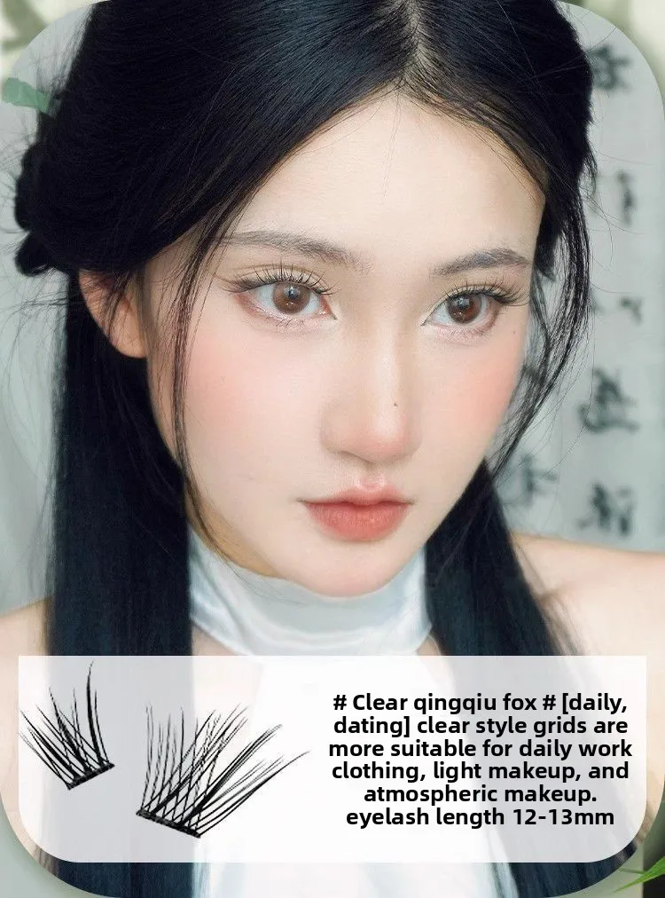 Klebefreie, natürlich aussehende Fox-Eye Wispy Lashes, flauschige, weiche, einzelne Wimpernbüschel, lange, verlängernde Cat-Eye-Kunstwimpern – Detail 3