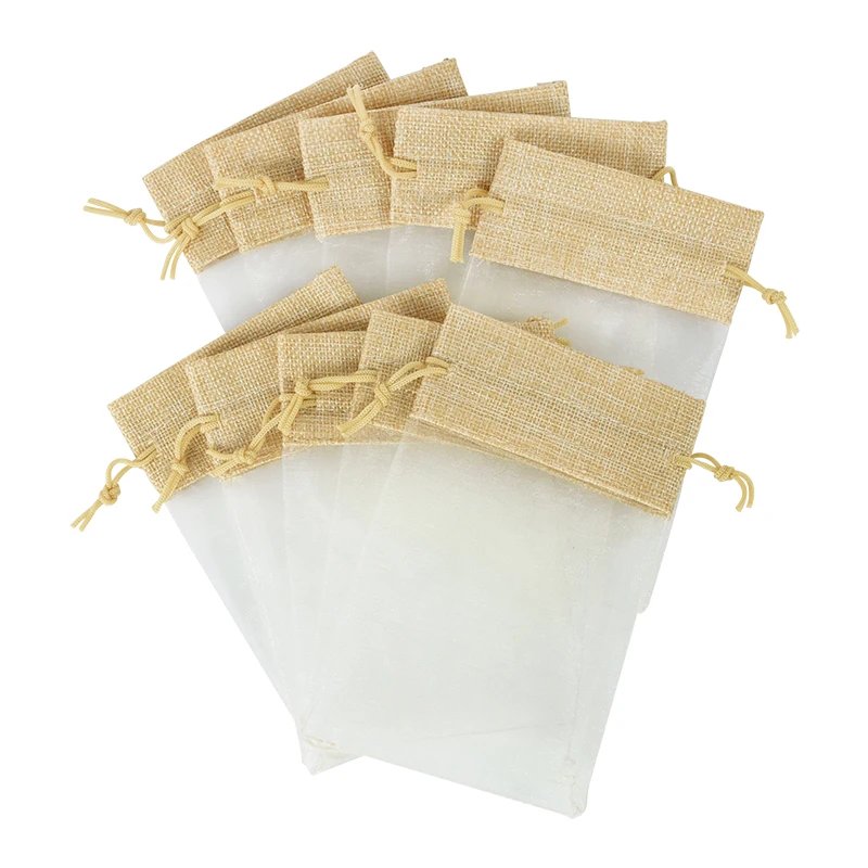 10pcs Jute Organza Drawstring Bags Jewelry Packing Pouches Rustic Wedding Decor Birthday Party Baby Shower Gift Packaging Bag