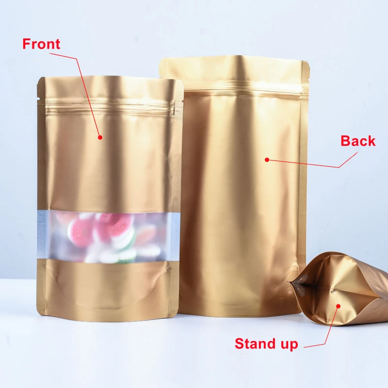 StoBag 50pcs Matte Color Food Packaging Ziplock Bag Stand Up Sealing with Window for Snack Nuts Beans Storage Reusable Pouches