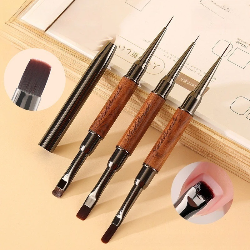 1Pc Wooden Handle Nail Art Brushes Multifunctional Dual-headed Carving Flower Painting Two-purpose Manicure Phototherapy Pen