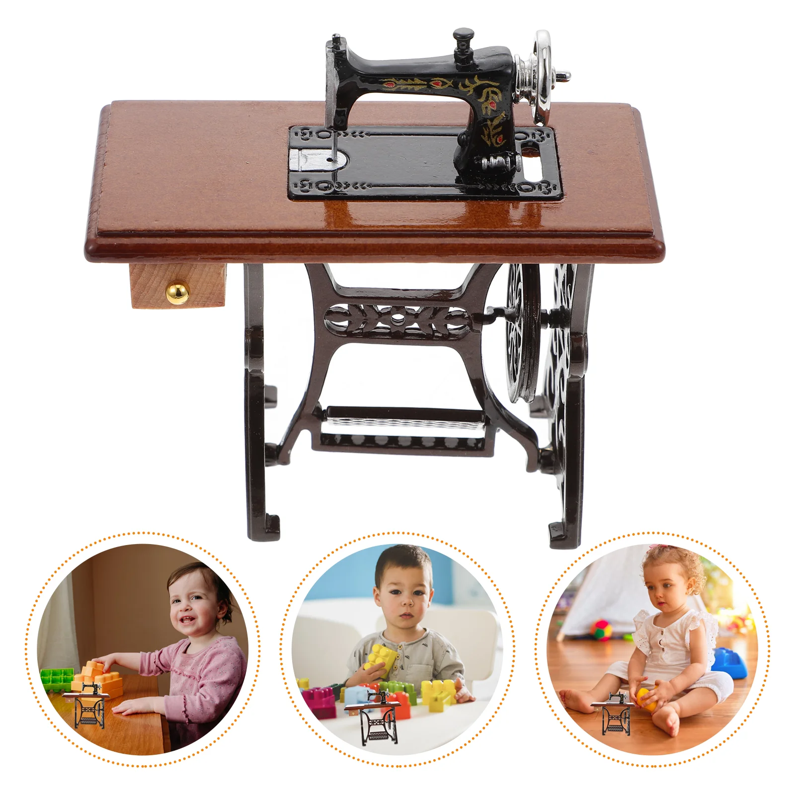 

Mini Sewing Machine for Kids Miniature Tailor Toy Furniture Accessory Dollhouse Wood Toddler