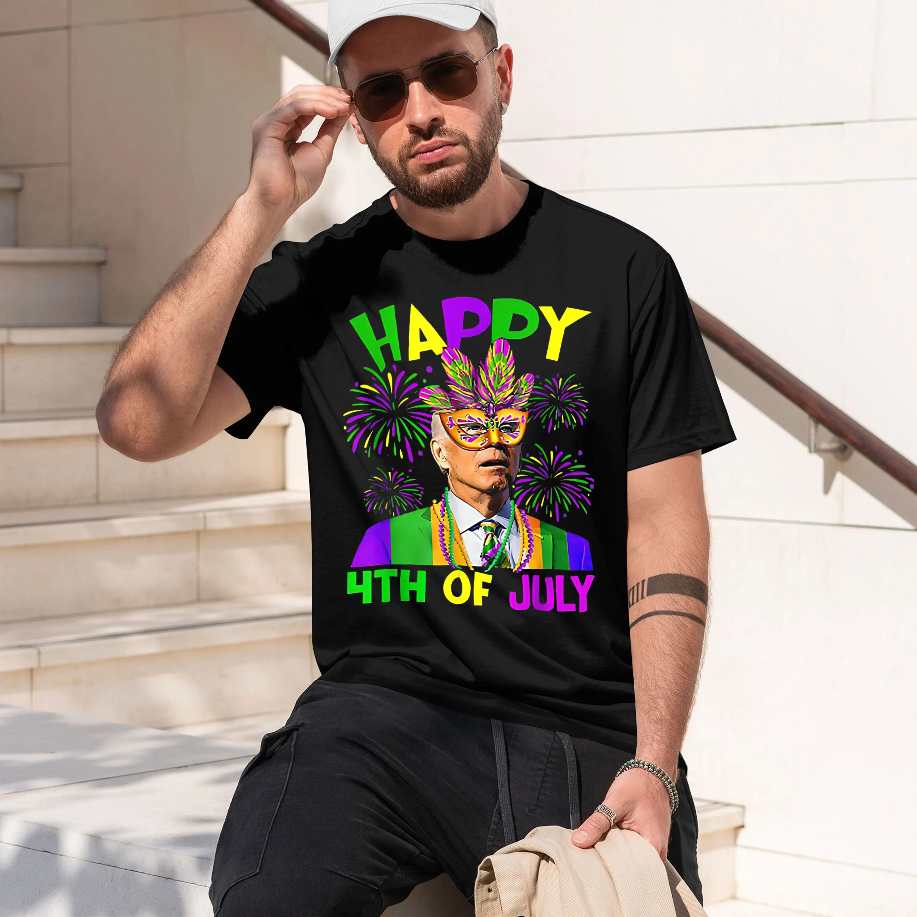 HAPPY HTH OF JULY 2026 Novo modelo de camiseta masculina de manga curta com gola redonda, clássica, casual, em várias cores e tamanhos para uso diário.