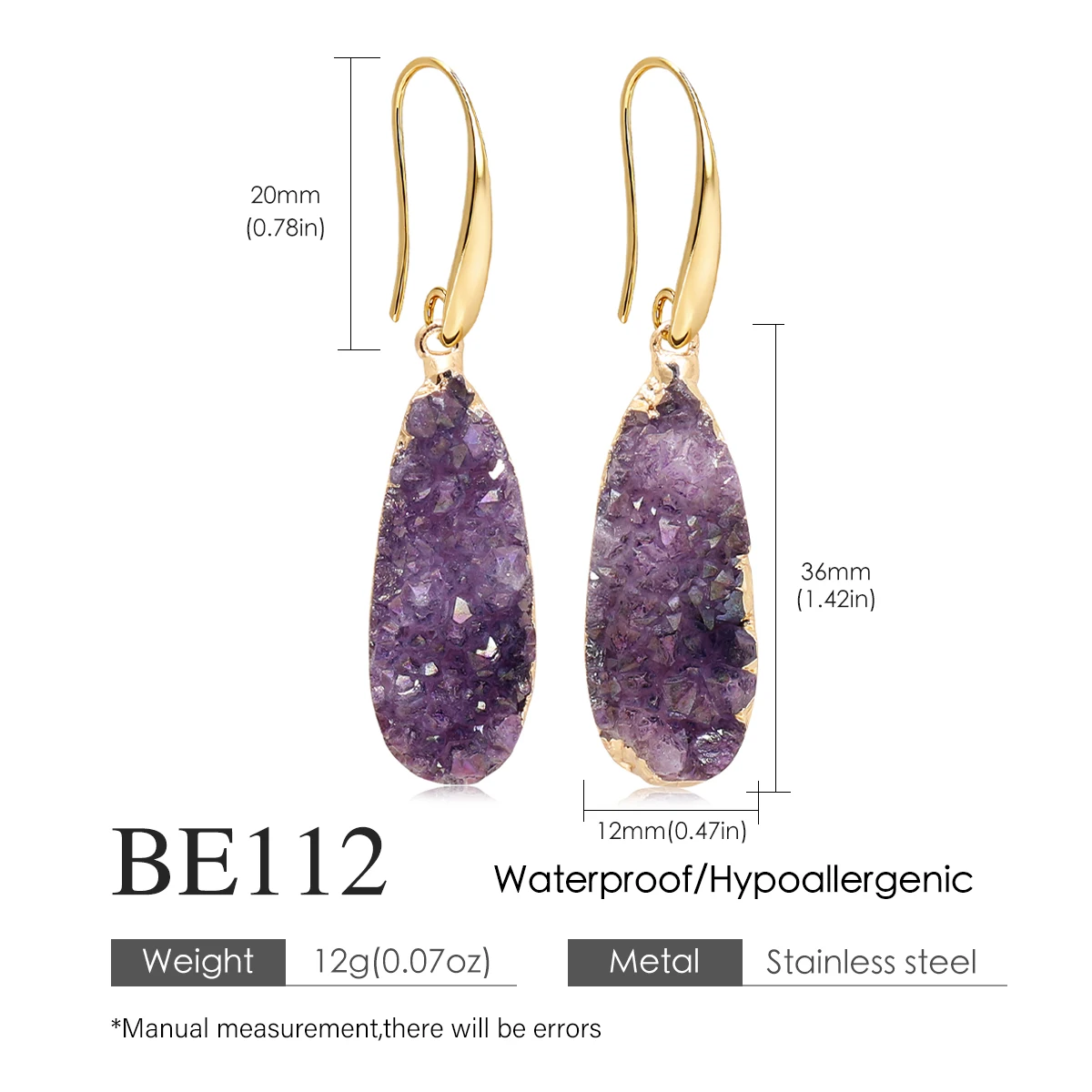 

Natural Crystal Earrings 13x40mm Purple and Green Teardrop Crystal Earrings Bold European American Style Gift Pendientes