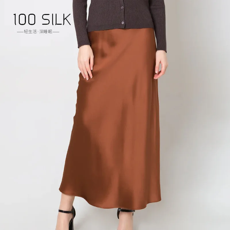 BirdTree, 22 MM 100% natuurlijke zijde elegante rok, dames elastische taille satijn, hoogwaardige moderok, 2024 zomer herfst B47024QM
