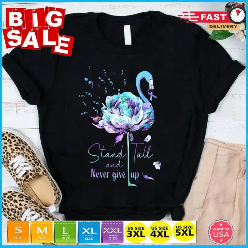 

Футболка с изображением фламинго Stand Tall And Never Give Up, красочная футболка Semicolon Suic