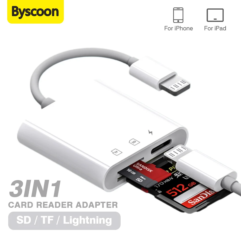 

Адаптер 3-в-1 Lightning к SD/TF/Lightning для камеры iPhone iPad Card Reader Lightning SD TF Карта памяти Plug and Play