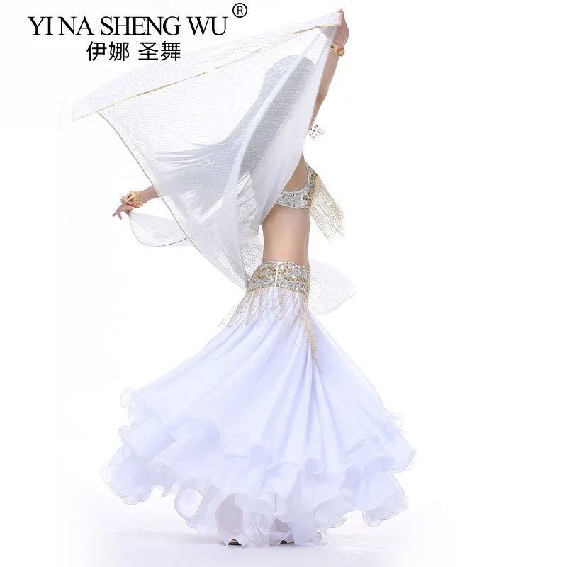 Bufanda para danza del vientre, chal con lentejuelas brillantes, velos de medio círculo puesta en escena, velo profesional de gasa para danza del vientre para mujer, 210x95cm