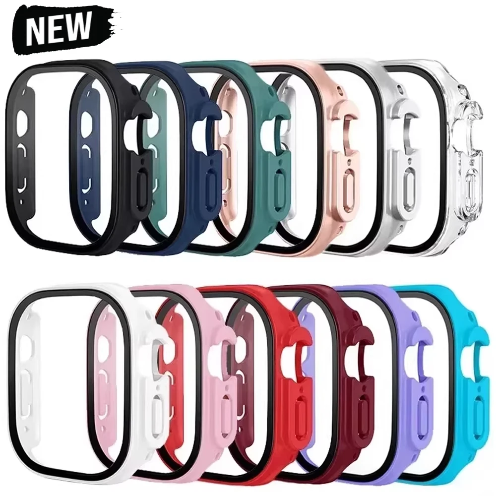 Glass+case For Apple Watch Ultra 3 49mm PC Bumper+Screen Protector Tempered PC Cover for apple watch ultra 2 1 49mm Accessories