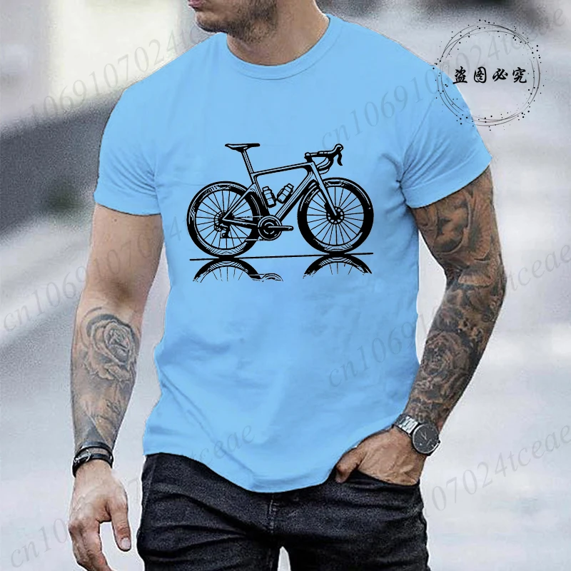 Road Bike Symbol Graphic Bicycle Men's T-Shirts, Vintage Cycling Print Tees, Casual Tops for Cyclists, Mountain Bike Lover Gift