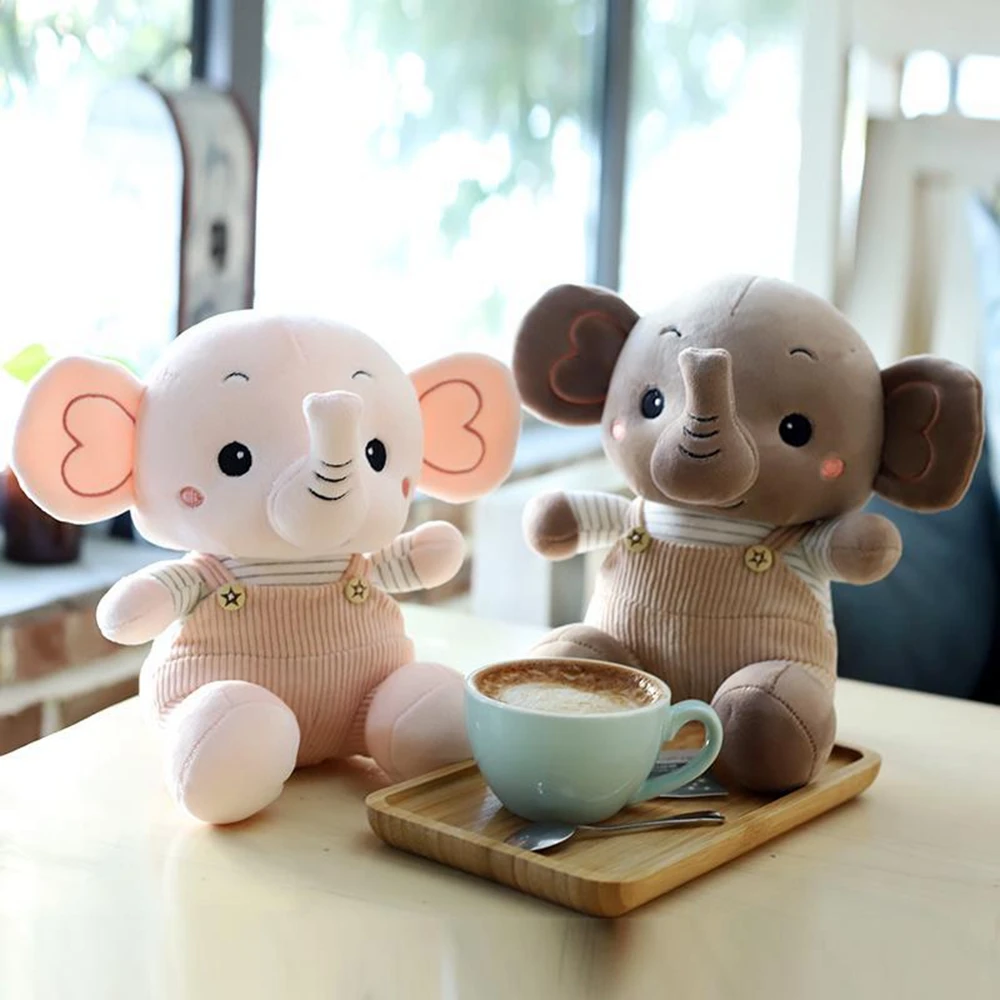 22CM Cute Overalls Elephant Plush Toy Sitting Posture Drag Baby Elephant Long Nose Doll Birthday Gift For Children And Friends