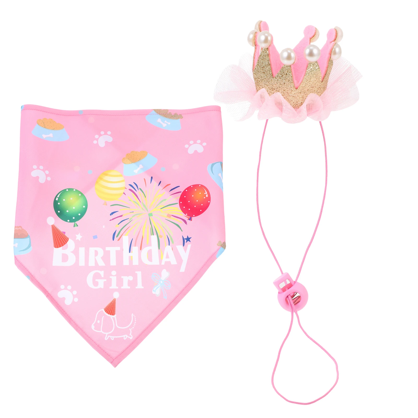 

1 set Pet Birthday Hat Dog Costume Set with Triangular Scarf for Puppy Photos Parties Pink Decorations Dog Accessories