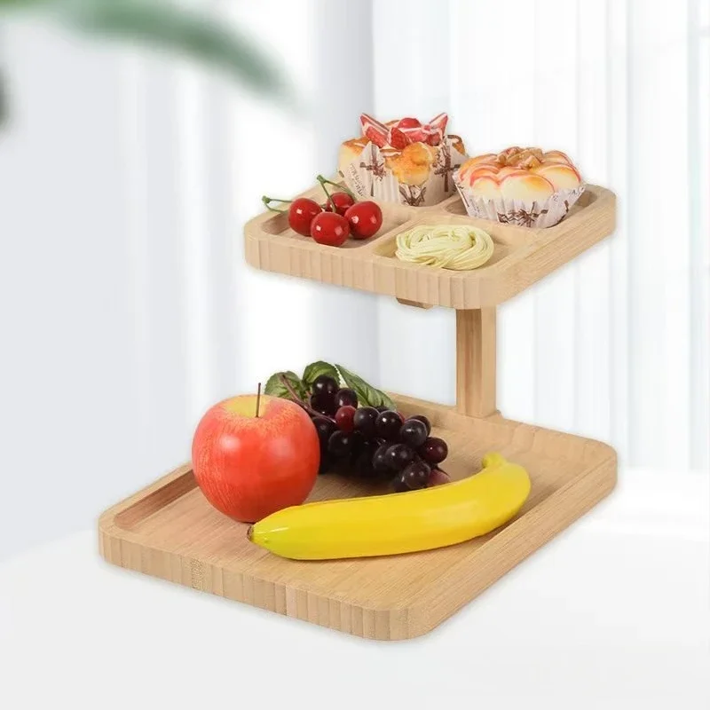 Wooden double-layer tabletop cupcake holder, snack dessert tray, removable cake compartment tray
