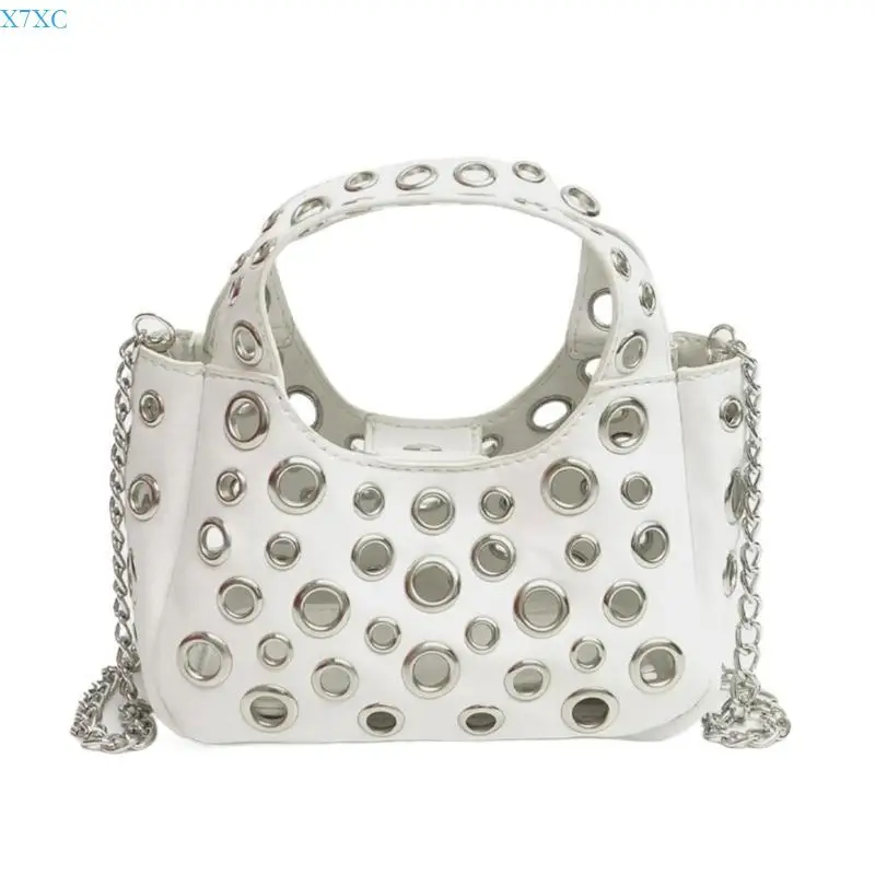 X7XC Creative Crossbody Bag for Women Hollow Rivets Shoulder Bag Trend Handbag Purse