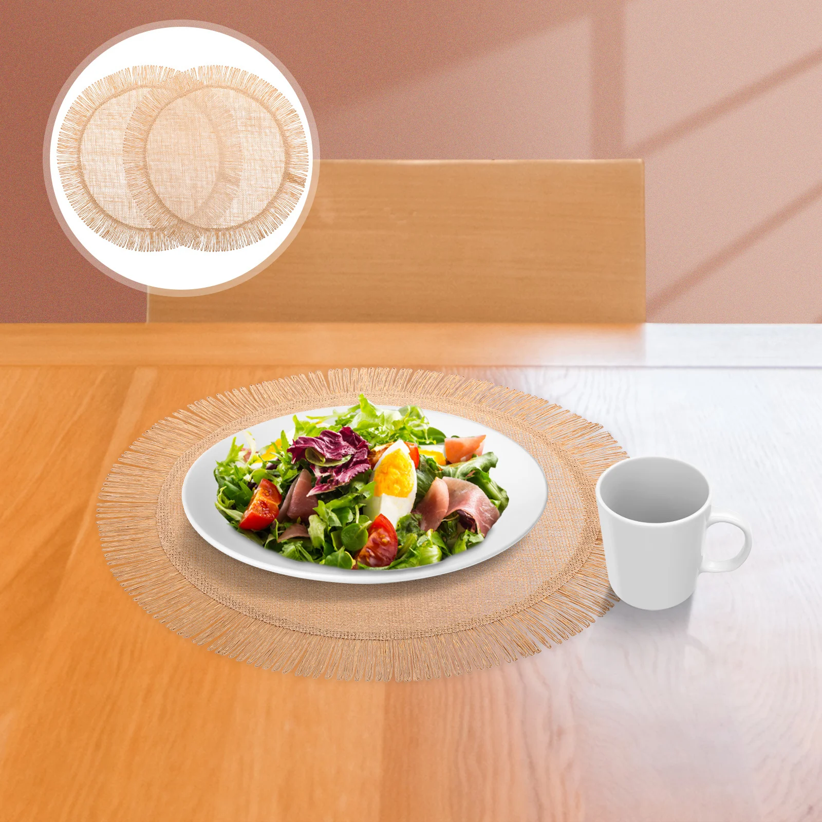 

2pcs Round Woven Placemat 14.5Inch Heat-Resistant Tableware Pad For Dining Table Insulated Pot Cushion Anti-Scald Teapot Mat