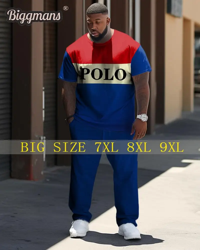 Biggmans-Conjunto de dos piezas de Polo para hombre, camiseta a rayas, varios estampados, pantalones de manga corta, traje de algodón de talla grande, L-9XL