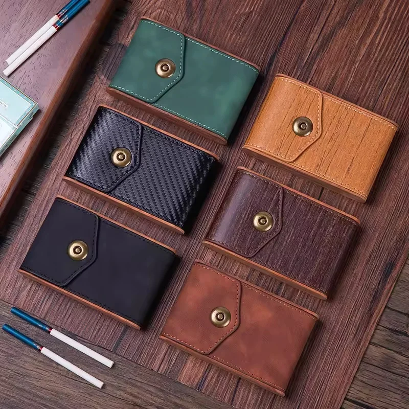 

Charming Leather Cigarette Case Hold 20 Slim Cigarettes Retro Portable Cigarette Box Moisture-proof Smoking Accessories