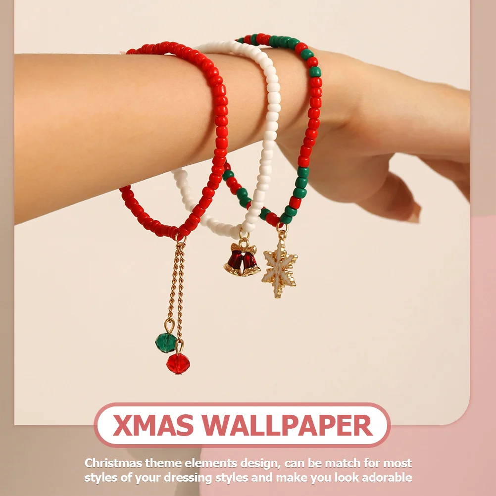 

3Pcs Snowflake Bell Bracelets Christmas Alloy Wrist Jewelry Women Girls Beaded Charm Wrist Decor Gift Bracelet for Women