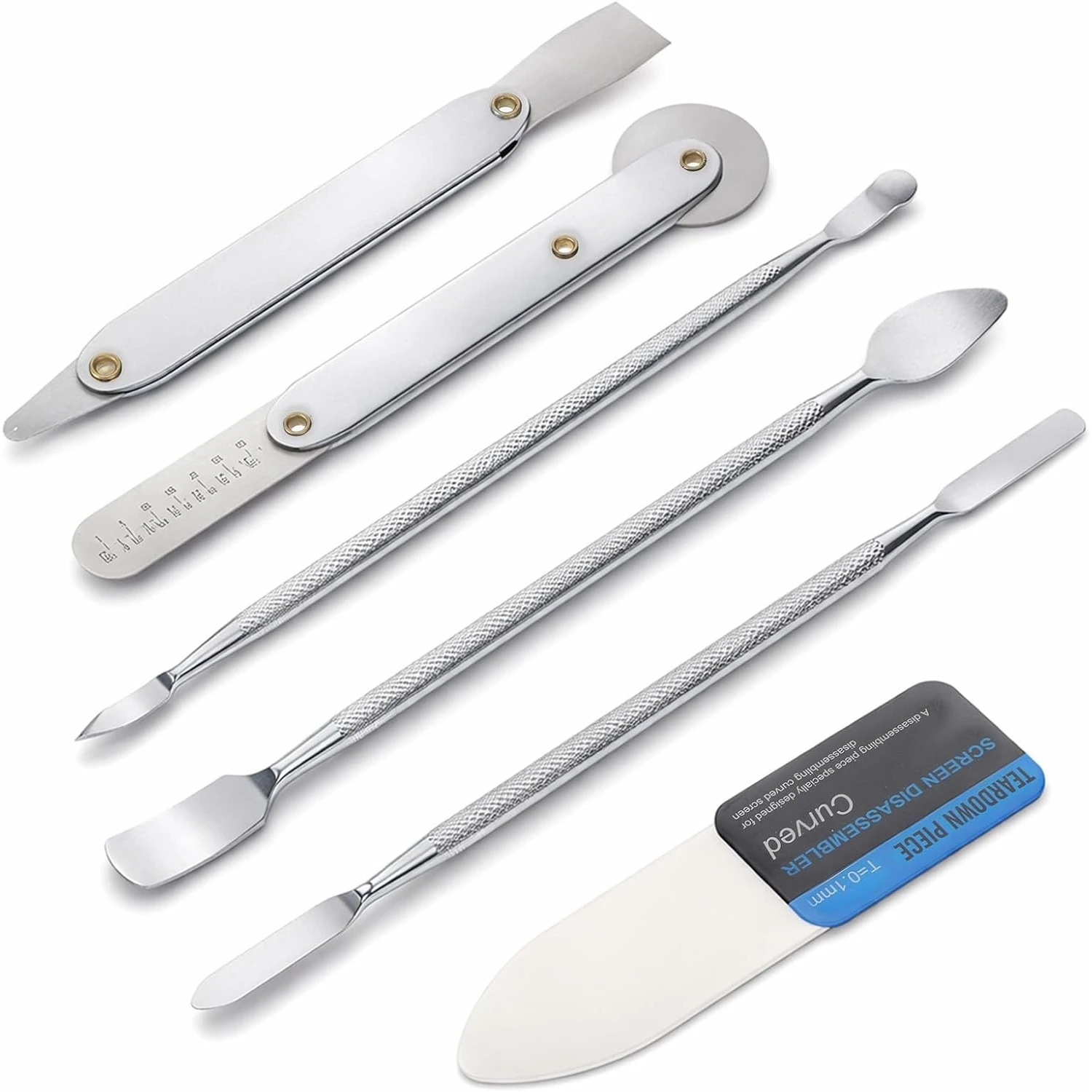 6pcs Metal Pry Bar Tool Set Stainless Steel Phone Repair Kit Ultra Thin Spudger Opening Tool for Laptop Tablet Electronics