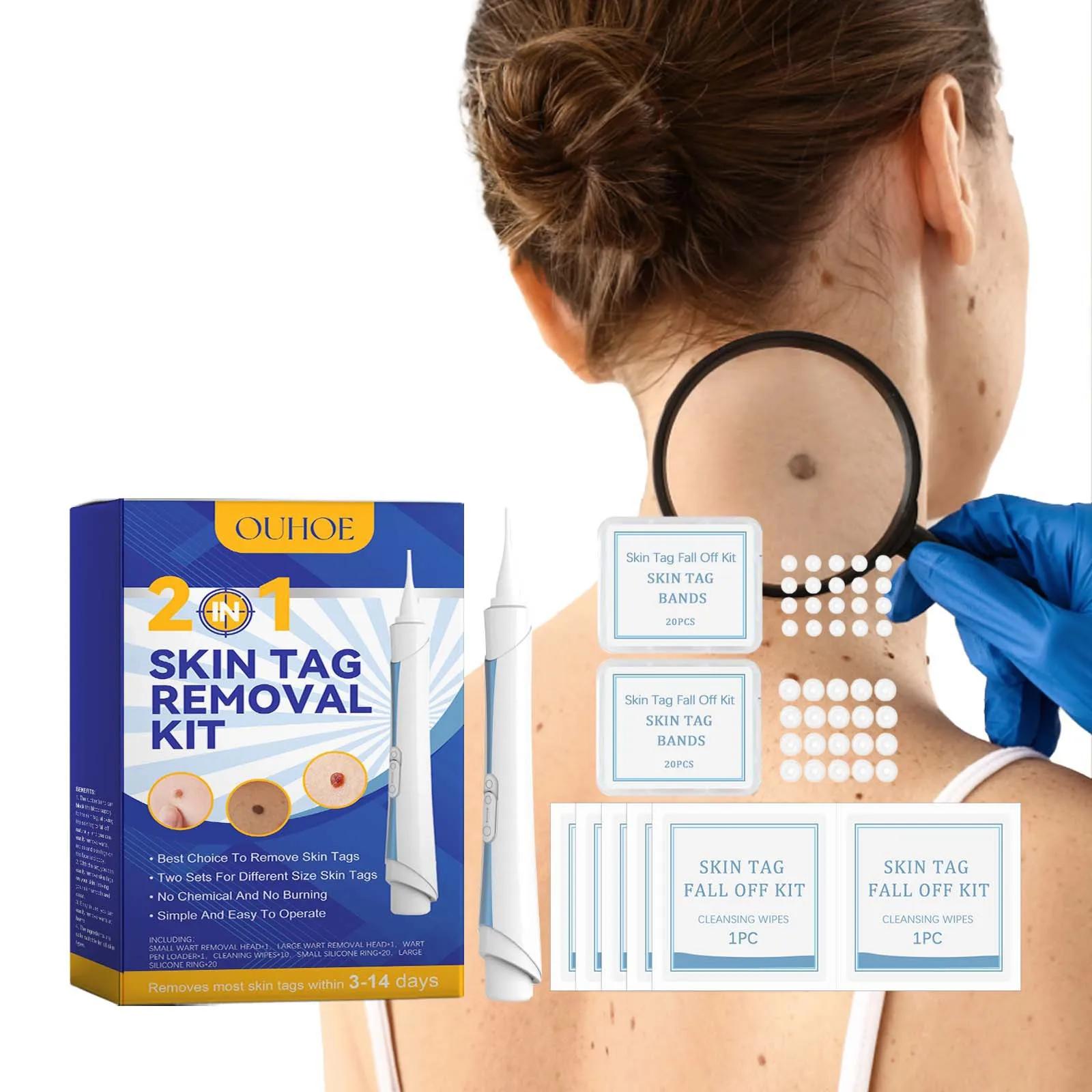 Kit de eliminación de verrugas y topo, etiqueta indolora para la piel 2 en 1, herramientas de limpieza, cuidado de la piel facial, tratamientos de puntos y verrugas corporales, removedor de belleza y salud