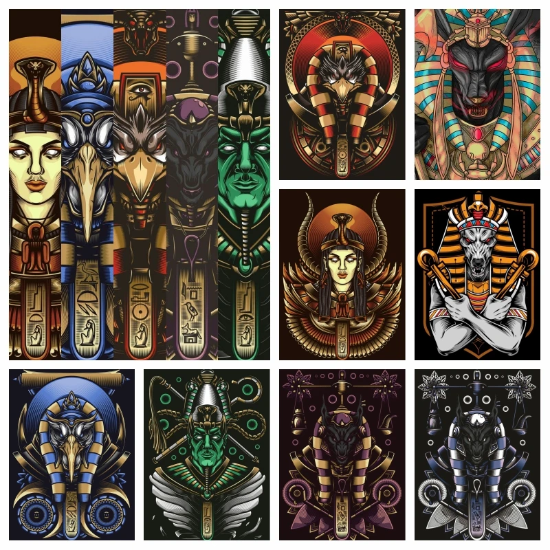 

Egyptian God AB Diamond Pinting Full Square Round Drills Anubis Wadjet And Ra Photo Art Mosaic Cross Stitch Kits Room Decor