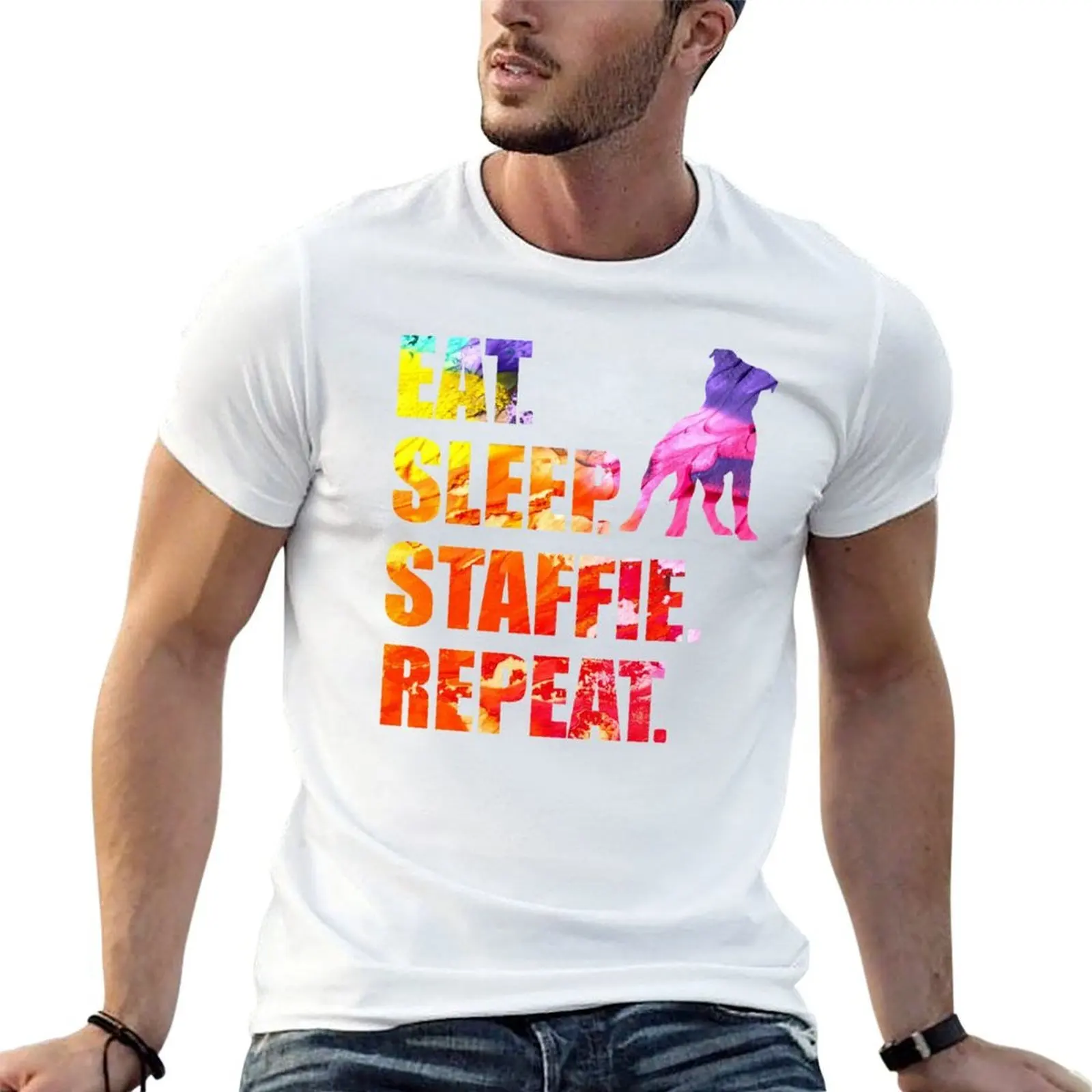 

Repeat Eat for man cotton t t shirts shirt anime Staffie man for Sleep t for man T-Shirt shirts soft