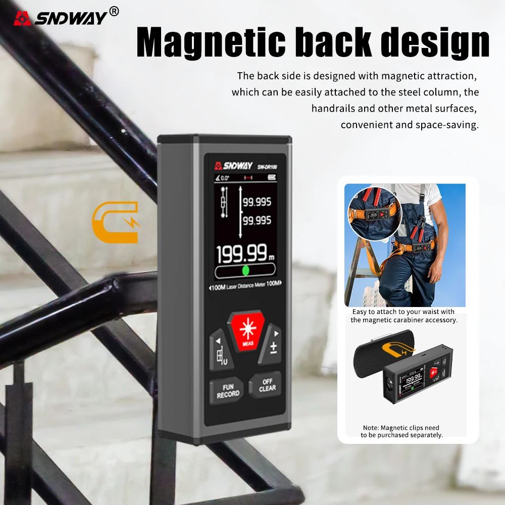 SNDWAY SW-DG100 Green Two-way Laser Rangefinder,100m Single 200m Bidirectional,Angle Area Volume Rechargeable Measure Tool