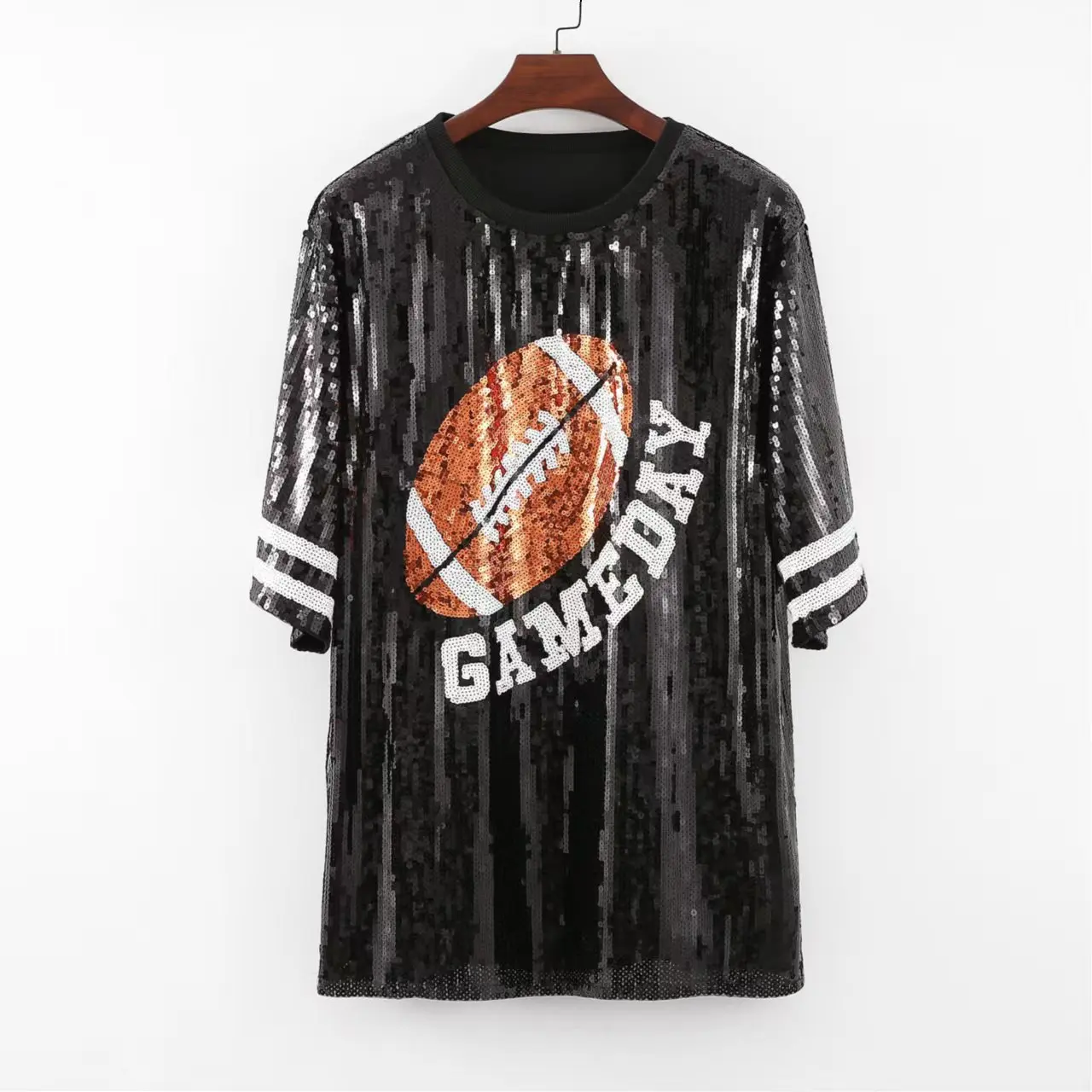 

Women American Football Ball Rugby Game Day Sequin Jersey Dress