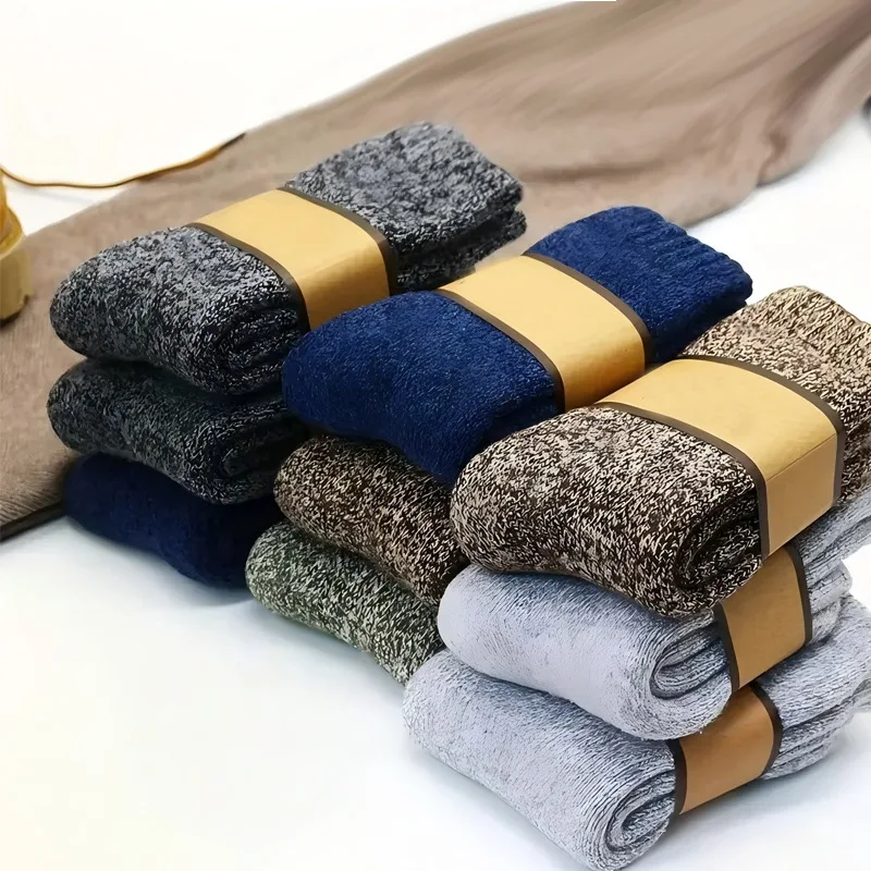 5 Pairs Men's Thicked Socks Set Japanese Harajuku Simple Solid Color Versatile Winter Funny Warm Plush Mid Tube Socks Wholesale