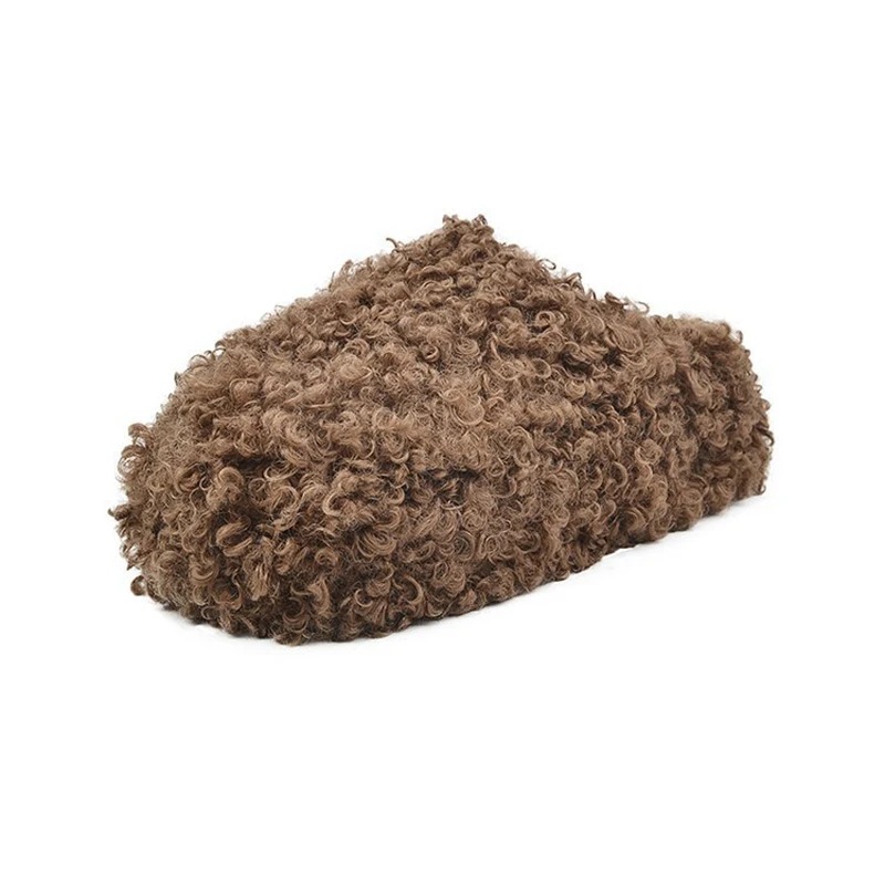 نعال من فرو الصوف أحذية شتوية نسائية ذات نعل سميك 2025 تصميم جديد شرائح من الفرو المجعد أحذية منزلية للنساء البغال pantuflas mujer