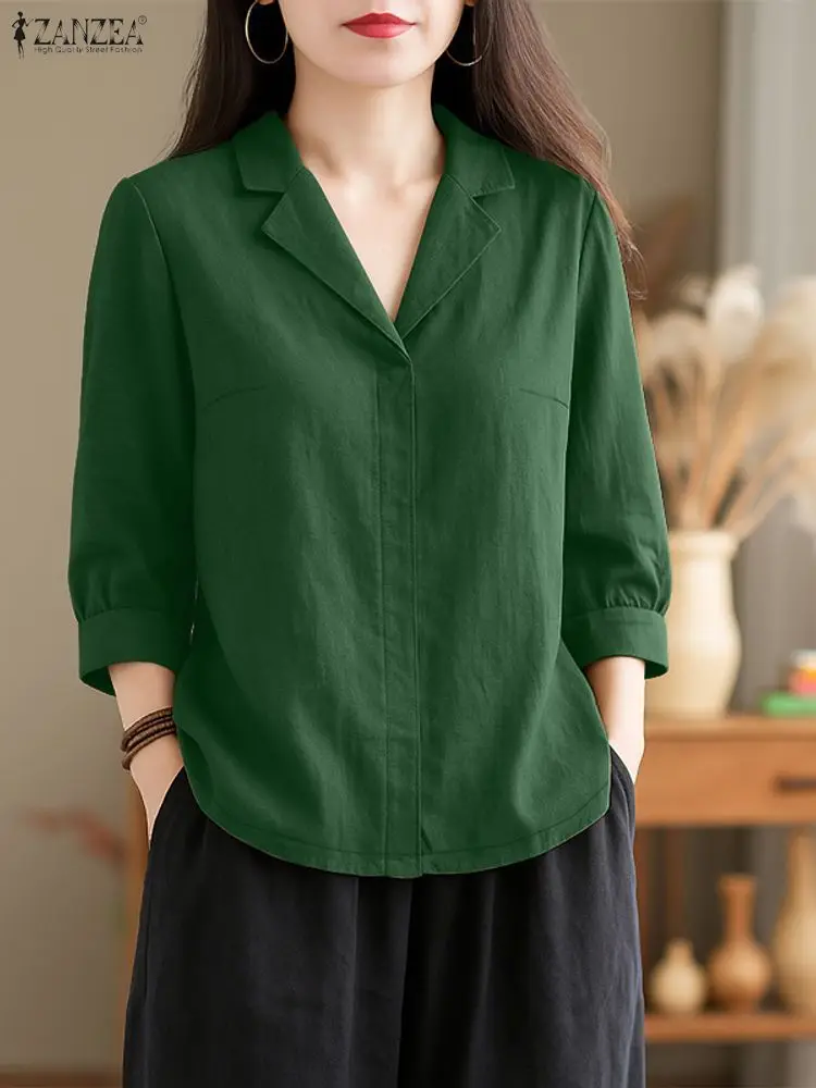 2025 Autumn Blouses ZANZEA Fashion Women Lapel Neck Long Sleeve Tops Casual Solid Loose Shirt Female OL Work Shirts Mujer Femme