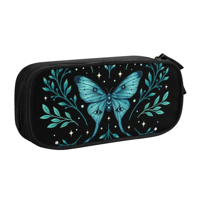 Mystical Moon Moth Pencil Case for Girl Boy Big Capacity Spooky Witch Pen Box Bag Stationery