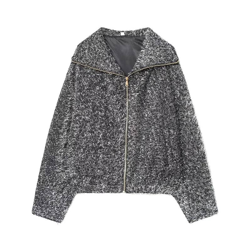 Chaquetas de mujer, abrigos, moda Otoño Invierno, abrigos de manga larga con cuello vuelto de color metálico, prendas de vestir exteriores para mujer, Tops elegantes