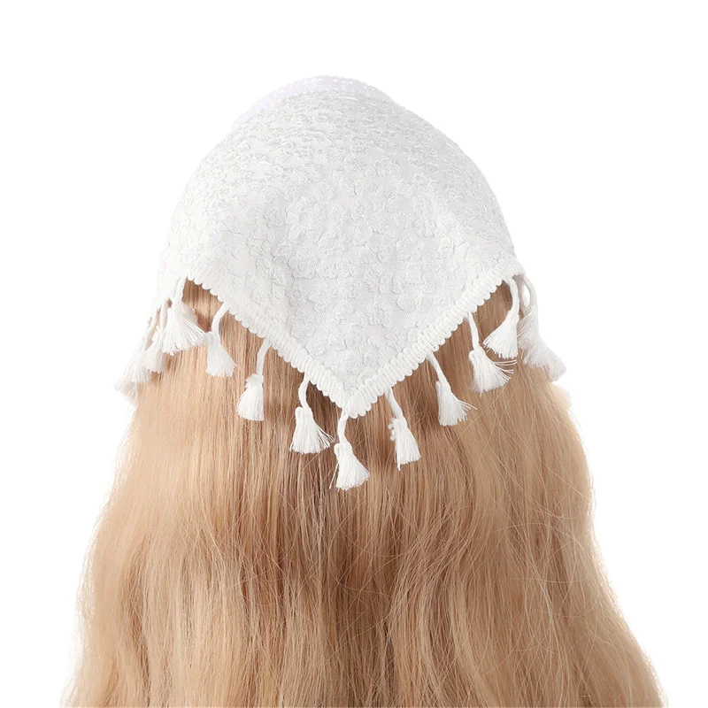 Spring Summer Thin Lace Turban Caps Triangle Lace Tulle Scarf Covering Church Veil for Wedding Female Head Wraps