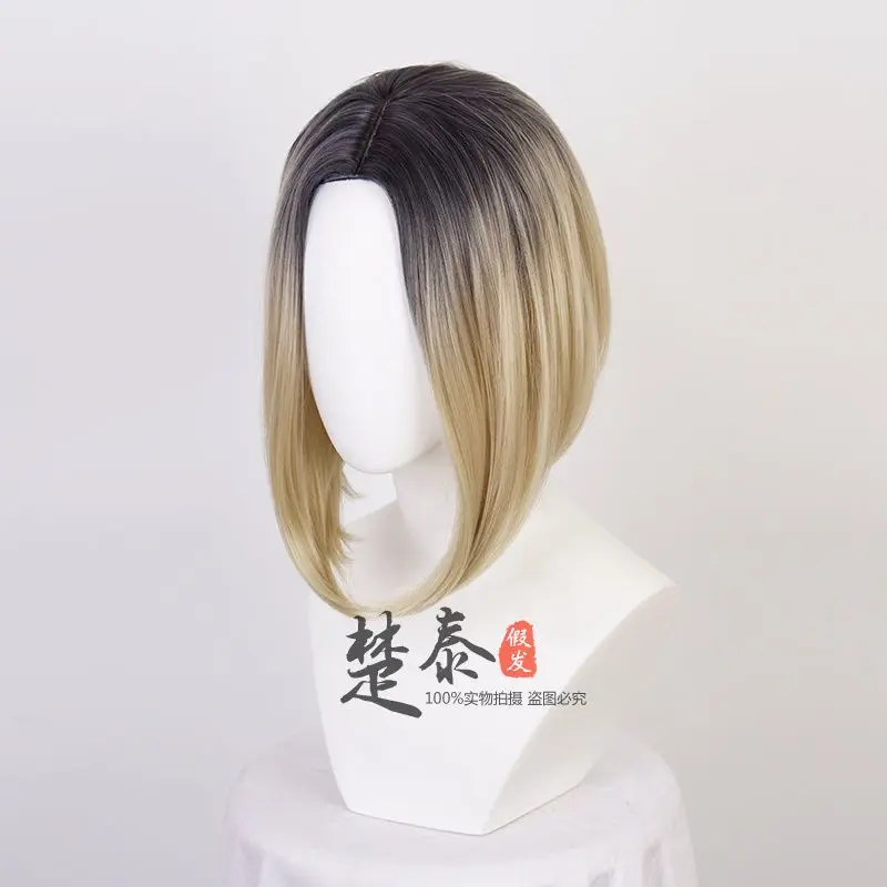 Halloween Bride of Chucky Women Tiffany blonde omber black wig Role Play Jennifer Tilly cosplay middle parting hair + wig cap