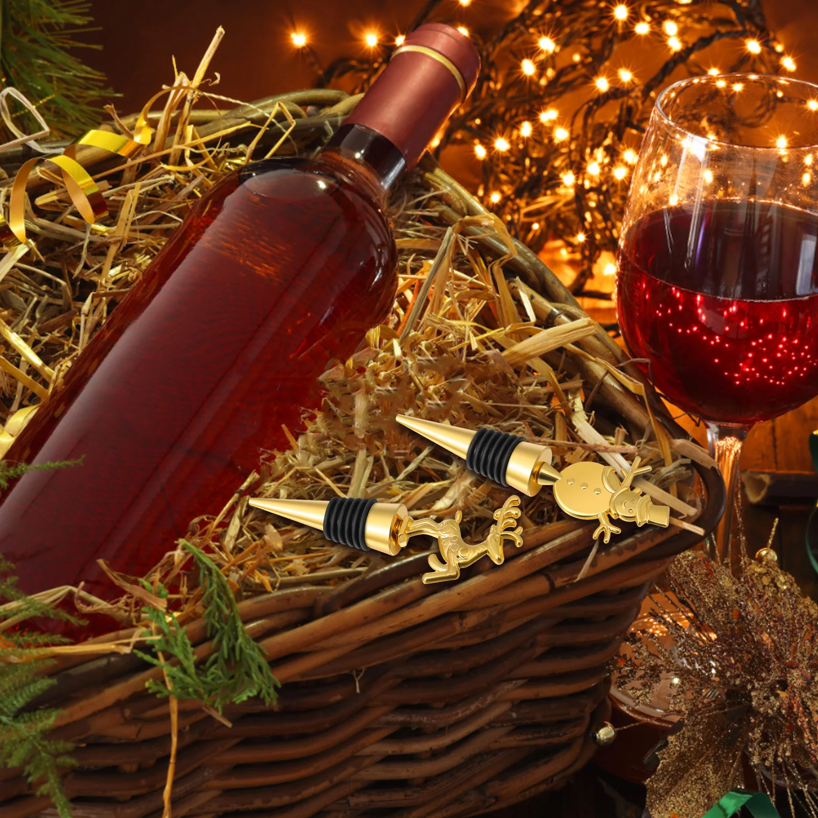 

3pcs Christmas Wine Bottle Stopper Reusable Festive Design Airtight Seal For Holiday Party Supplies Stoppers Set Kitchen Bar