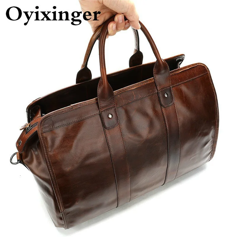New Cowhide Leather Weekender Duffel Bag Men's Large Capacity Multi-Day Business Travel Handbag Luxury Convertible Carry-On
