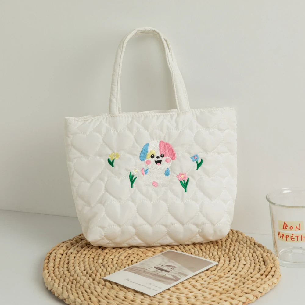 

Сумка с мультяшной собакой, универсальная женская сумка на плечо, сумка-тоут с вышивкой, стеганая стеганая сумка для покупок, путешествий, отдыха