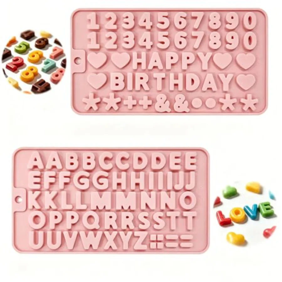 2 Pcs Silicone Letter Molds Non-Stick Number Alphabet Molds Reusable Silicone Number Chocolate Mold for Happy Birthday Cake Dec