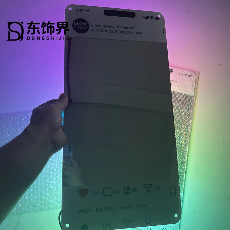 40x20cm Instagrams Frame Mirror LED, Illuminated Acrylic Social Media Selfie, Prop RGB Light Wall Decor, Gift For Bedroom Party