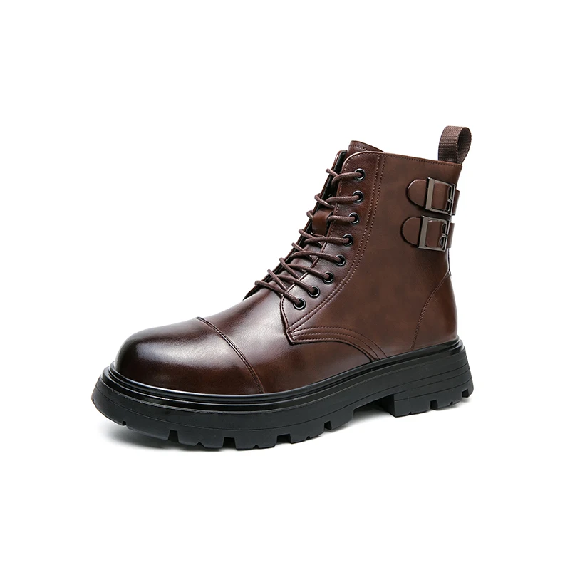 Bottes en cuir véritable pour hommes, semelles épaisses, vêtements de travail de haute qualité, chaussures montantes décontractées, bottes de moto de chevalier