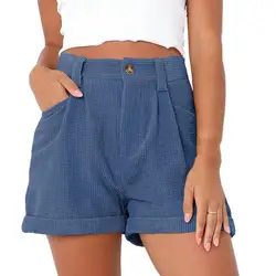 Corduroy Shorts Women Solid Fashion Spring Summer Vintage Wide Leg Casual High Waist Students Ulzzang Popular Mujer Short Pants