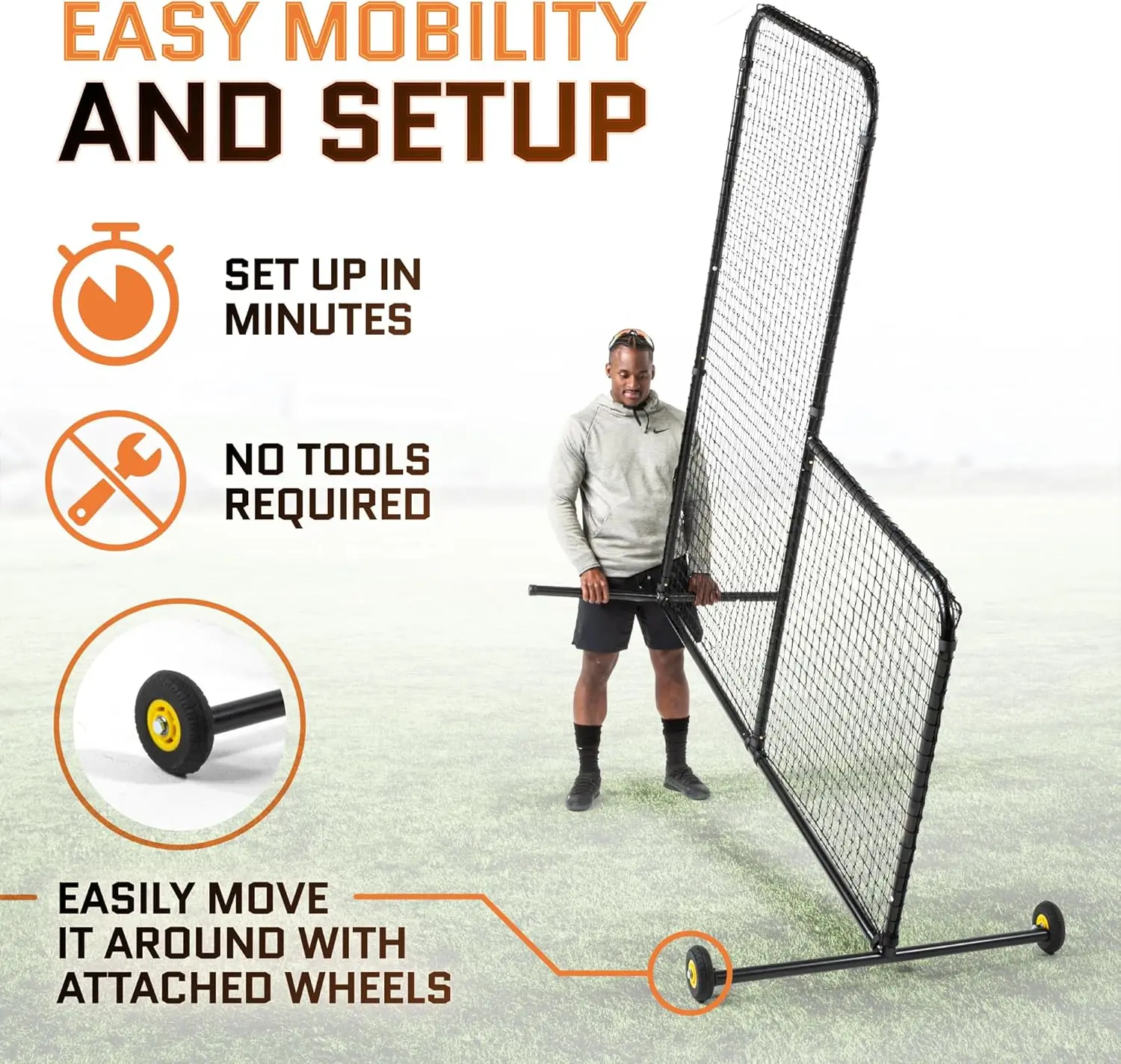 Baseball for Batting Cage | Baseball Pitching Net with Wheels-7 feet by 7 feet, 3.5 Inch by 3.5 Inch Cutout, Body Protector for