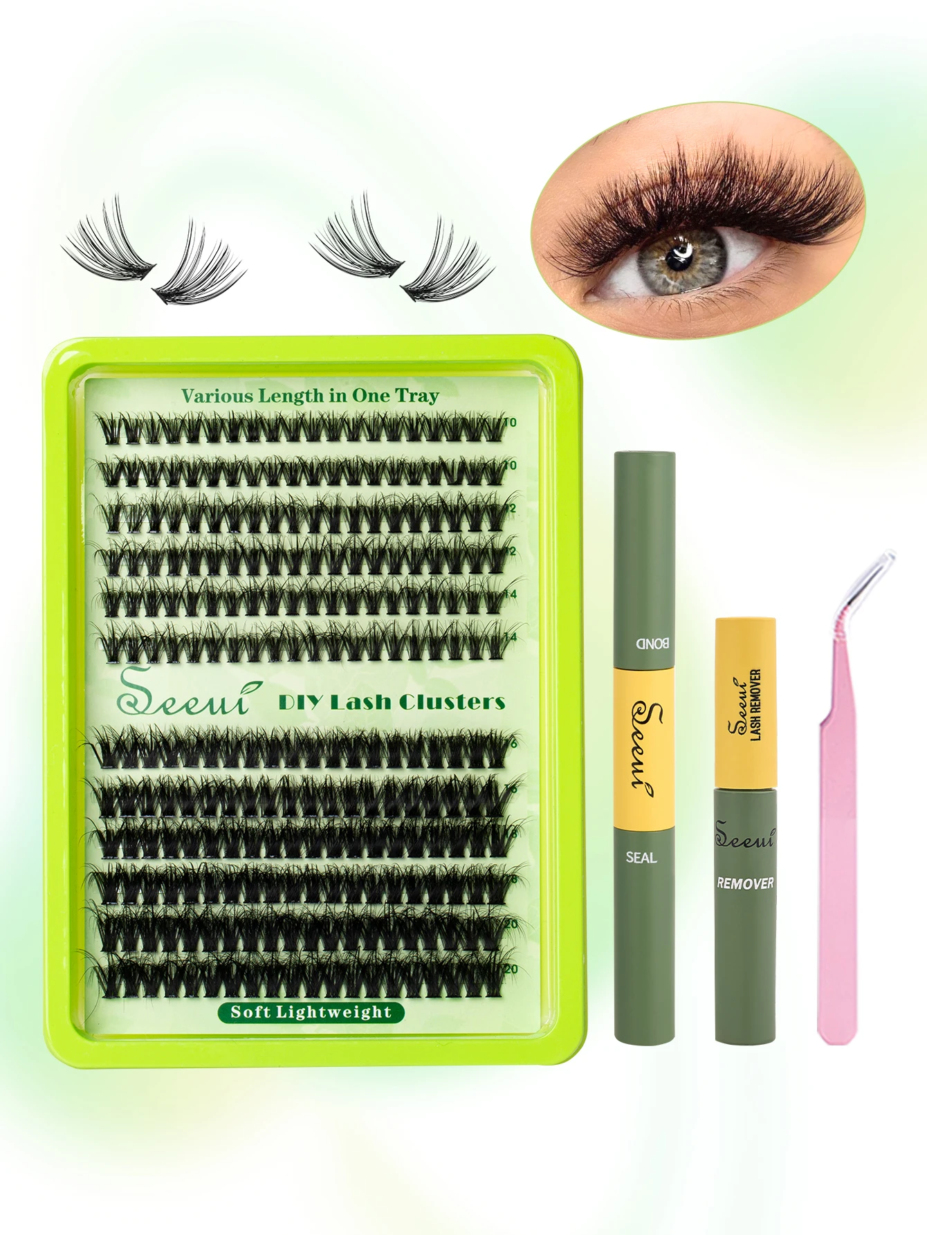 30-100D DIY Fluffy Eyelash Clusters Kit Thick Volume Wispy Individual Eyelashes Cluster Extensions With Bond and Seal Remover
