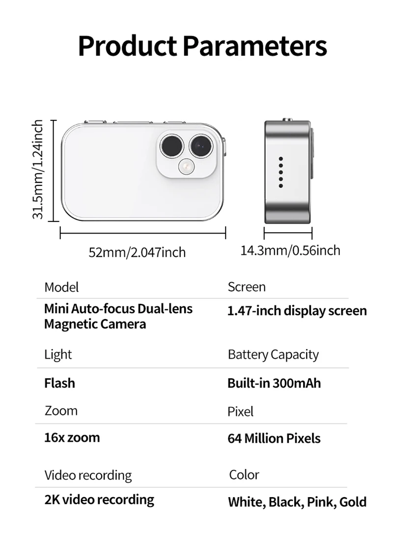 OnePus Dual-Objektiv Magnetische Daumenkamera 2.7K 1080P Pocket Sport Cam WIFI Autofokus Bodycam Tragbare Helmkamera – Detail 23